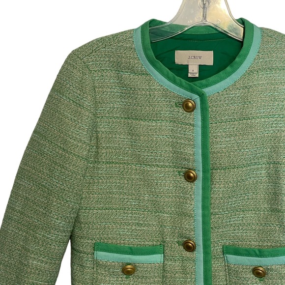 J. Crew Collarless Tweed Blazer Jacket Womens Size 0 Spearmint Green Career - Picture 3 of 11